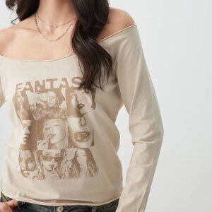💲5⃣▶▶Raw Edge Graphic T-Shirt